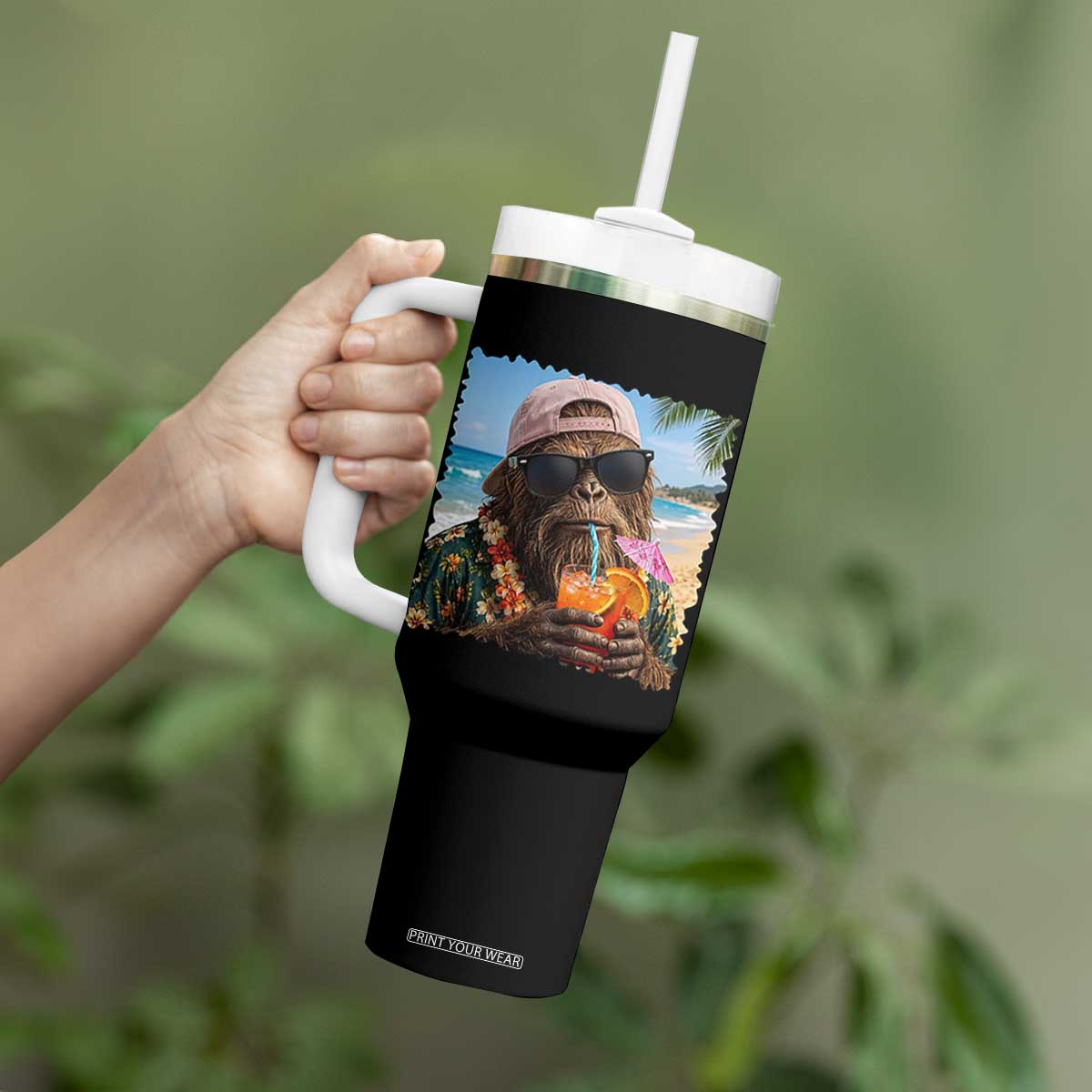 Funny Hawaiian Bigfoot Tumbler With Handle Tropical Beach Party Graphic TS12 Print Your Wear