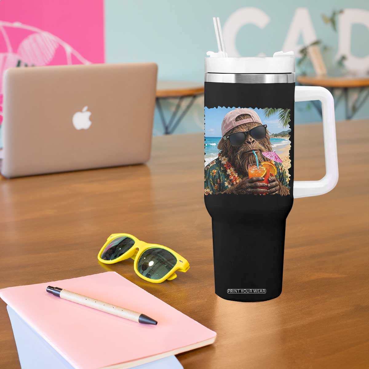 Funny Hawaiian Bigfoot Tumbler With Handle Tropical Beach Party Graphic TS12 Print Your Wear