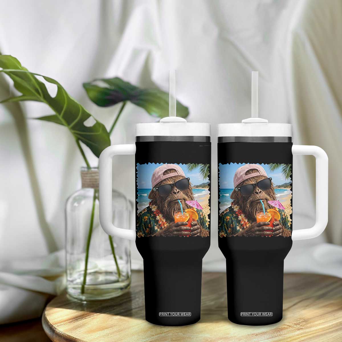 Funny Hawaiian Bigfoot Tumbler With Handle Tropical Beach Party Graphic TS12 Print Your Wear