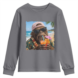 Funny Hawaiian Bigfoot Youth Sweatshirt Tropical Beach Party Graphic TS12 Charcoal Print Your Wear
