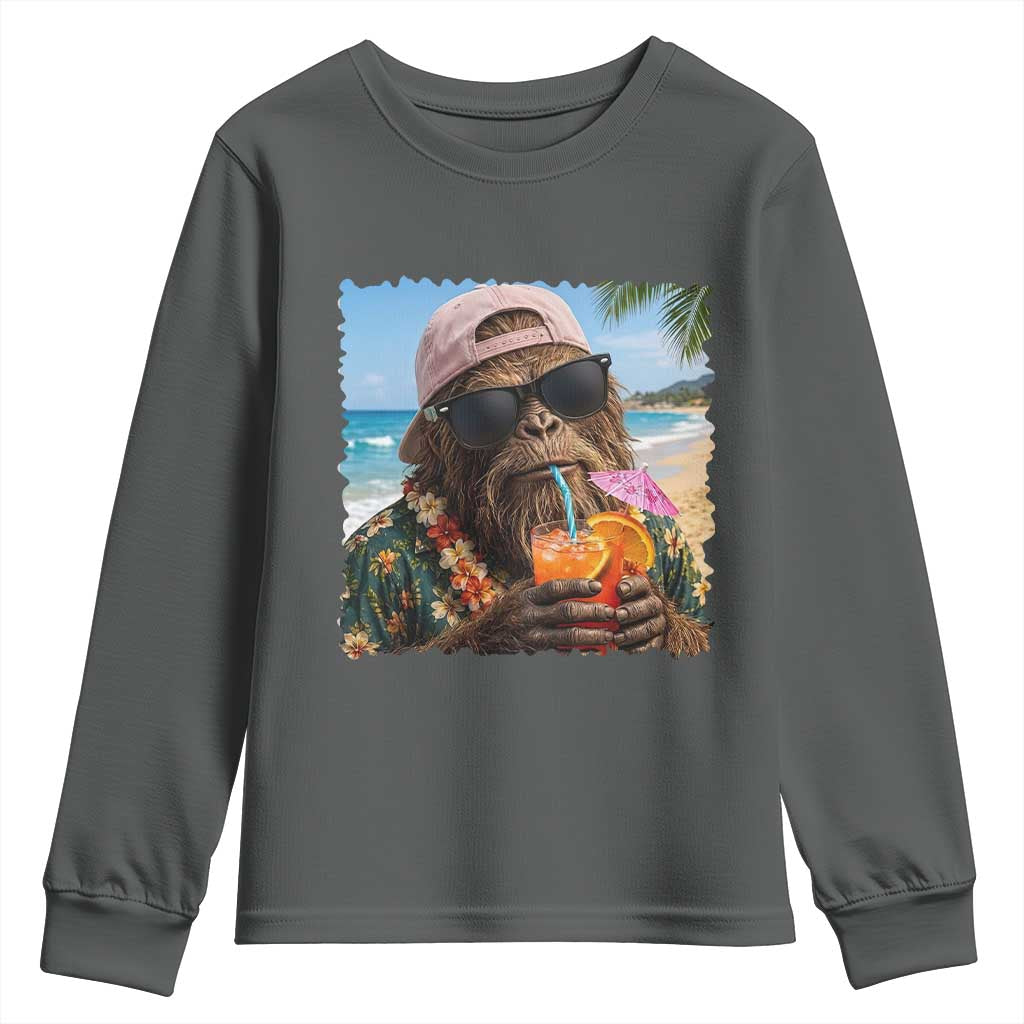 Funny Hawaiian Bigfoot Youth Sweatshirt Tropical Beach Party Graphic TS12 Dark Heather Print Your Wear