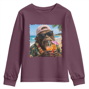 Funny Hawaiian Bigfoot Youth Sweatshirt Tropical Beach Party Graphic TS12 Maroon Print Your Wear