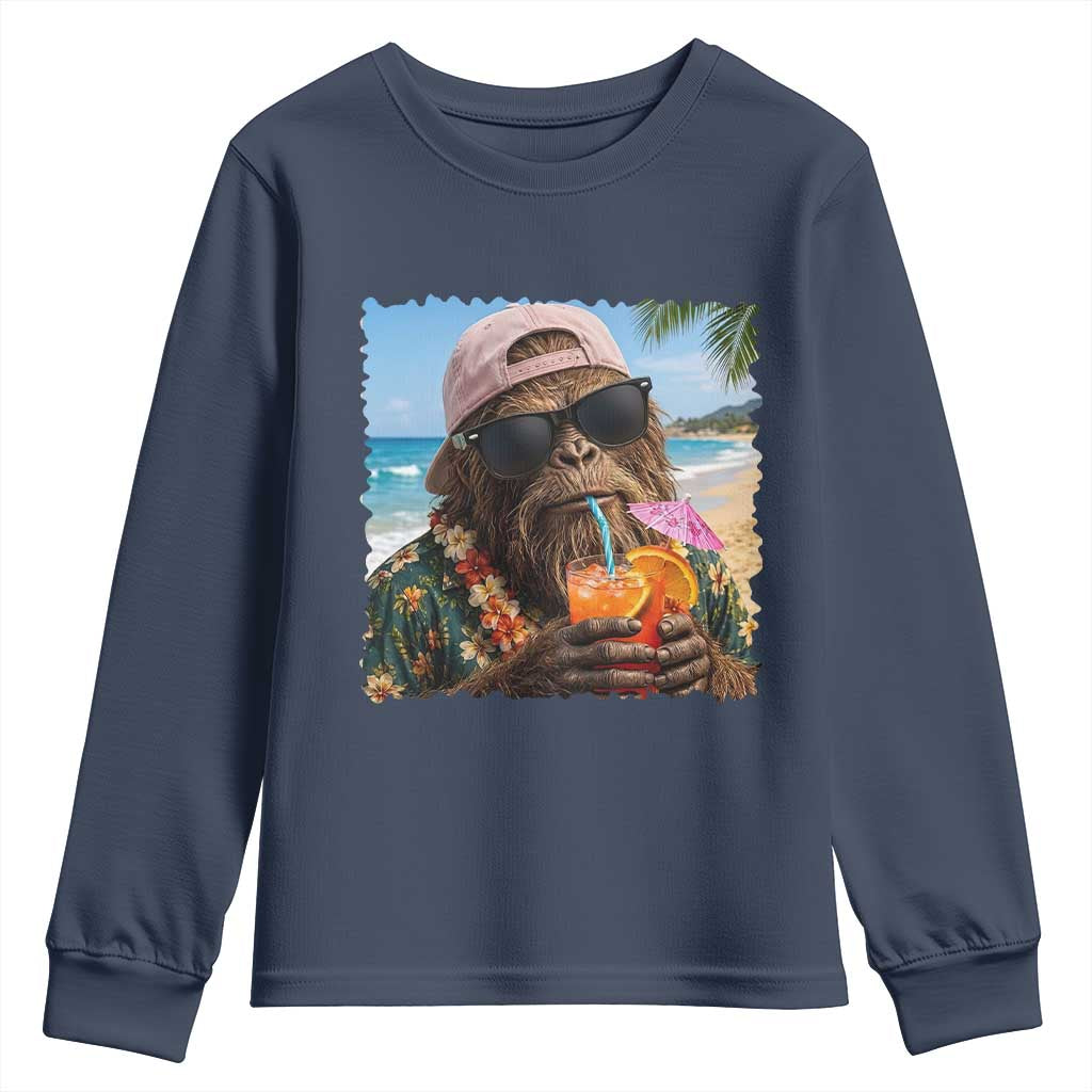 Funny Hawaiian Bigfoot Youth Sweatshirt Tropical Beach Party Graphic TS12 Navy Print Your Wear