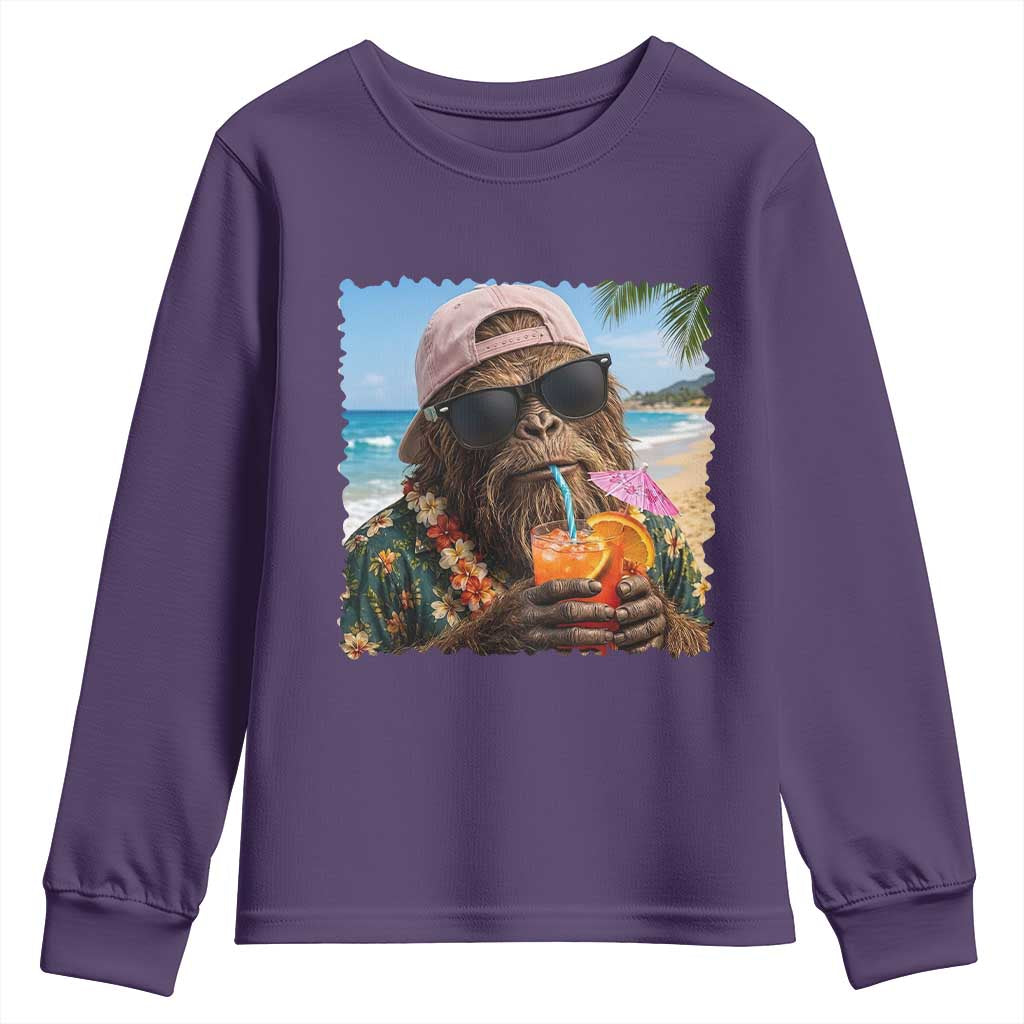 Funny Hawaiian Bigfoot Youth Sweatshirt Tropical Beach Party Graphic TS12 Purple Print Your Wear