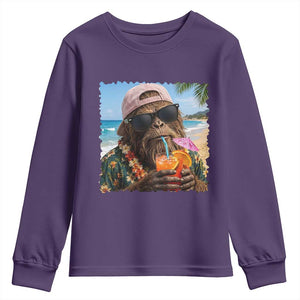 Funny Hawaiian Bigfoot Youth Sweatshirt Tropical Beach Party Graphic TS12 Purple Print Your Wear