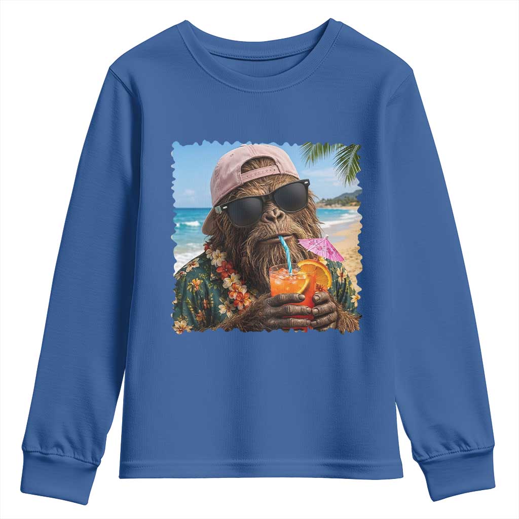 Funny Hawaiian Bigfoot Youth Sweatshirt Tropical Beach Party Graphic TS12 Royal Blue Print Your Wear