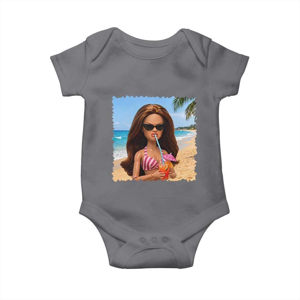 Funny Summer Doll Face Meme Baby Onesie Tropical Beach Party Graphic TS12 Charcoal Print Your Wear