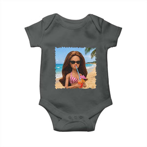 Funny Summer Doll Face Meme Baby Onesie Tropical Beach Party Graphic TS12 Dark Heather Print Your Wear