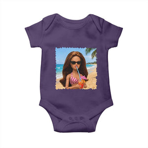 Funny Summer Doll Face Meme Baby Onesie Tropical Beach Party Graphic TS12 Purple Print Your Wear