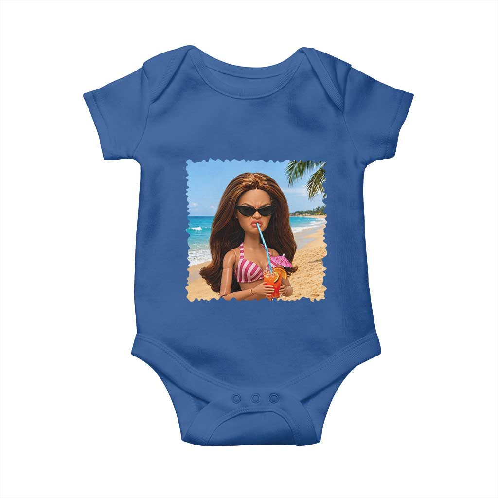 Funny Summer Doll Face Meme Baby Onesie Tropical Beach Party Graphic TS12 Royal Blue Print Your Wear
