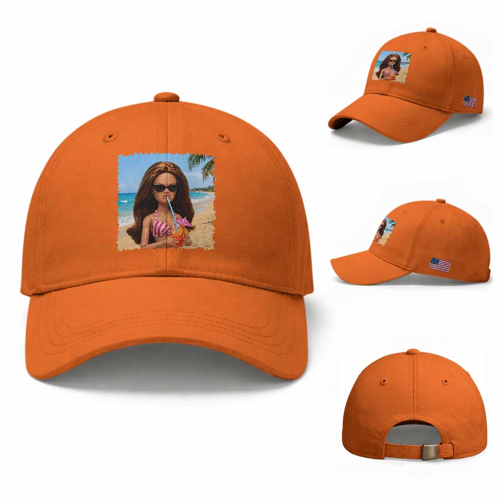 Funny Summer Doll Face Meme Baseball Cap Tropical Beach Party Graphic