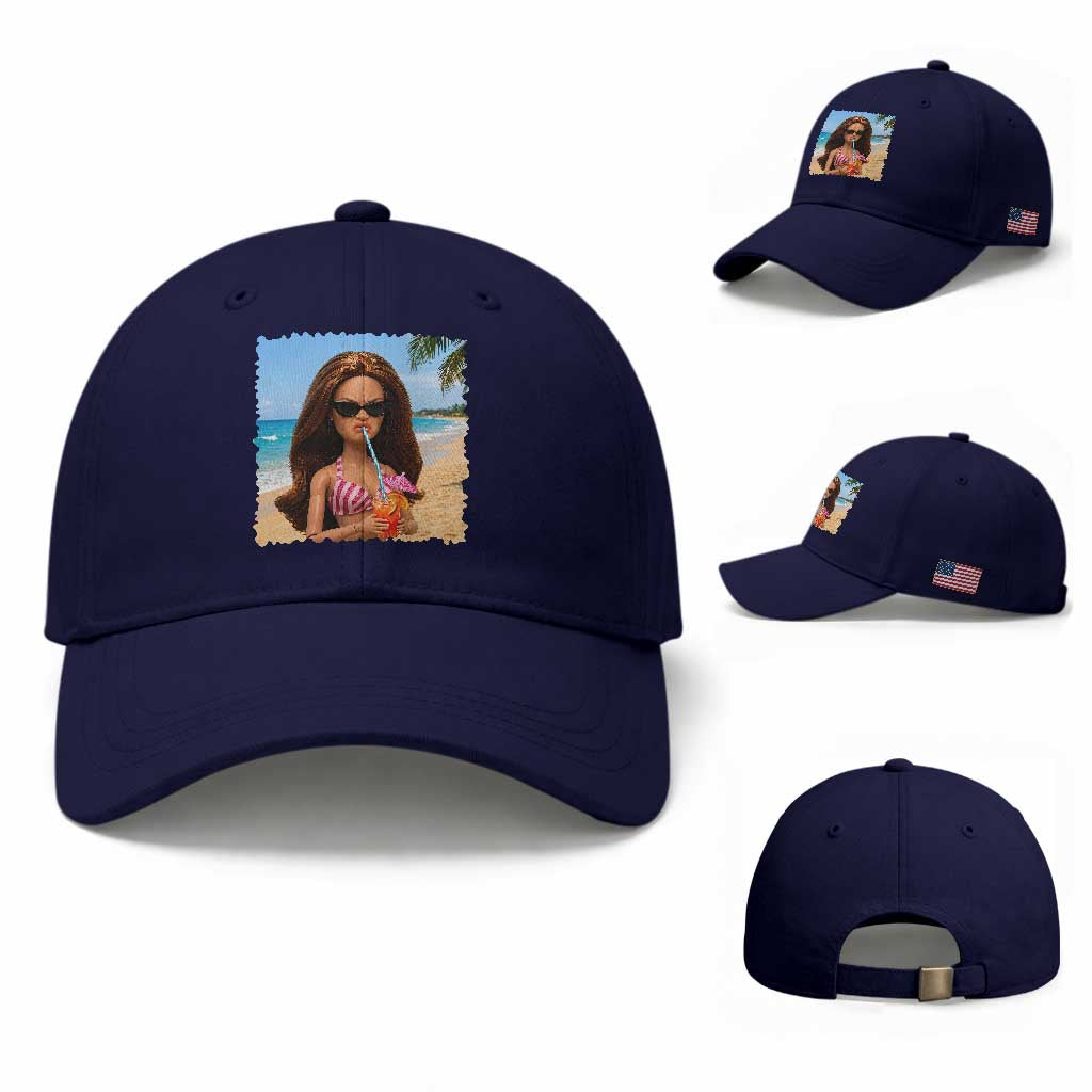 Funny Summer Doll Face Meme Baseball Cap Tropical Beach Party Graphic