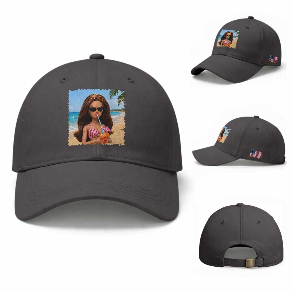 Funny Summer Doll Face Meme Baseball Cap Tropical Beach Party Graphic