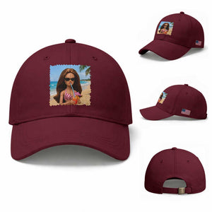 Funny Summer Doll Face Meme Baseball Cap Tropical Beach Party Graphic