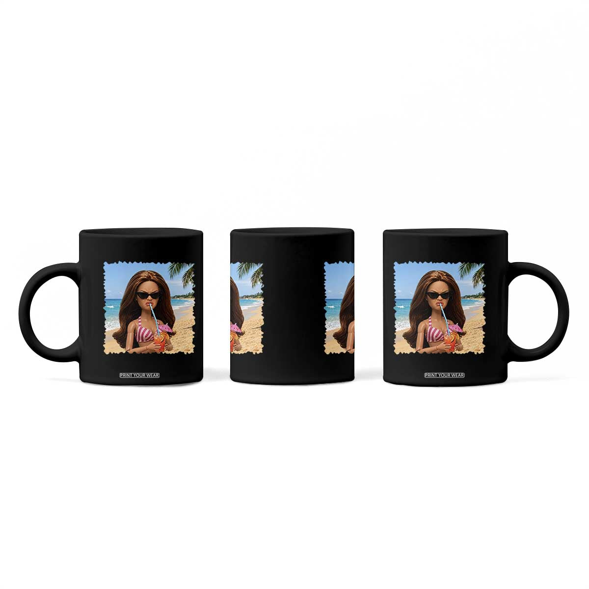 Funny Summer Doll Face Meme Coffee Mug Tropical Beach Party Graphic TS12 Print Your Wear