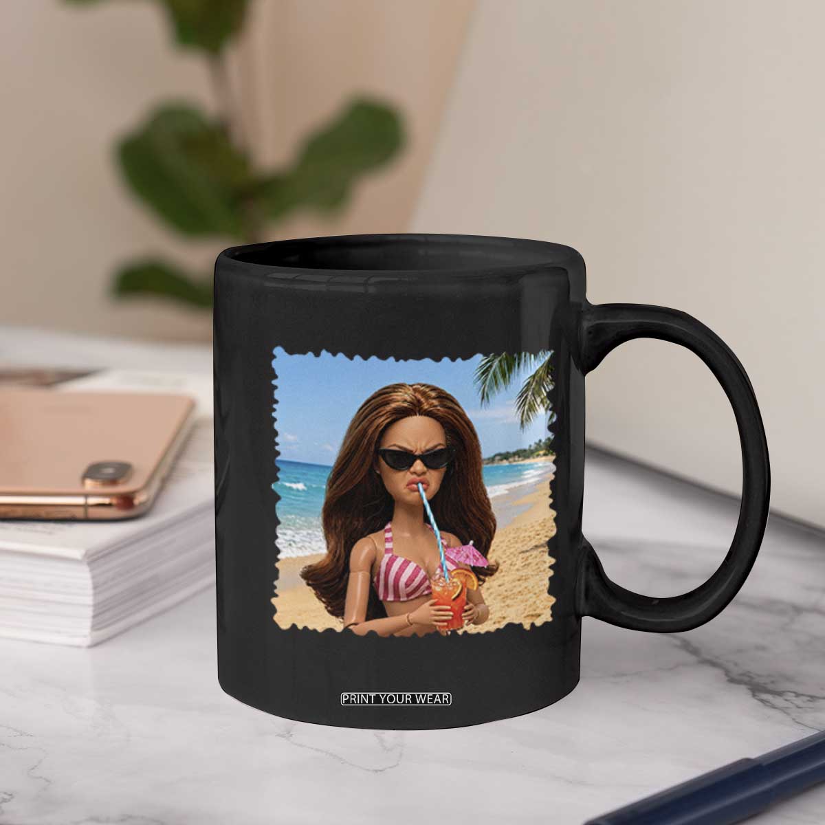Funny Summer Doll Face Meme Coffee Mug Tropical Beach Party Graphic TS12 Print Your Wear