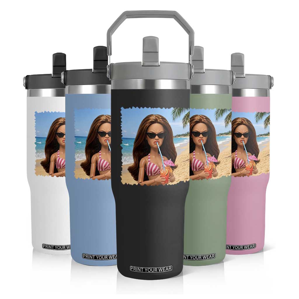 Funny Summer Doll Face Meme Flip Straw Tumbler Tropical Beach Party Graphic TS12 Print Your Wear
