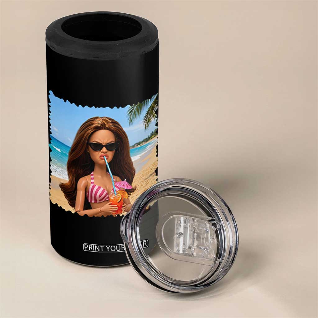 Funny Summer Doll Face Meme 4 in 1 Can Cooler Tumbler Tropical Beach Party Graphic TS12 Print Your Wear