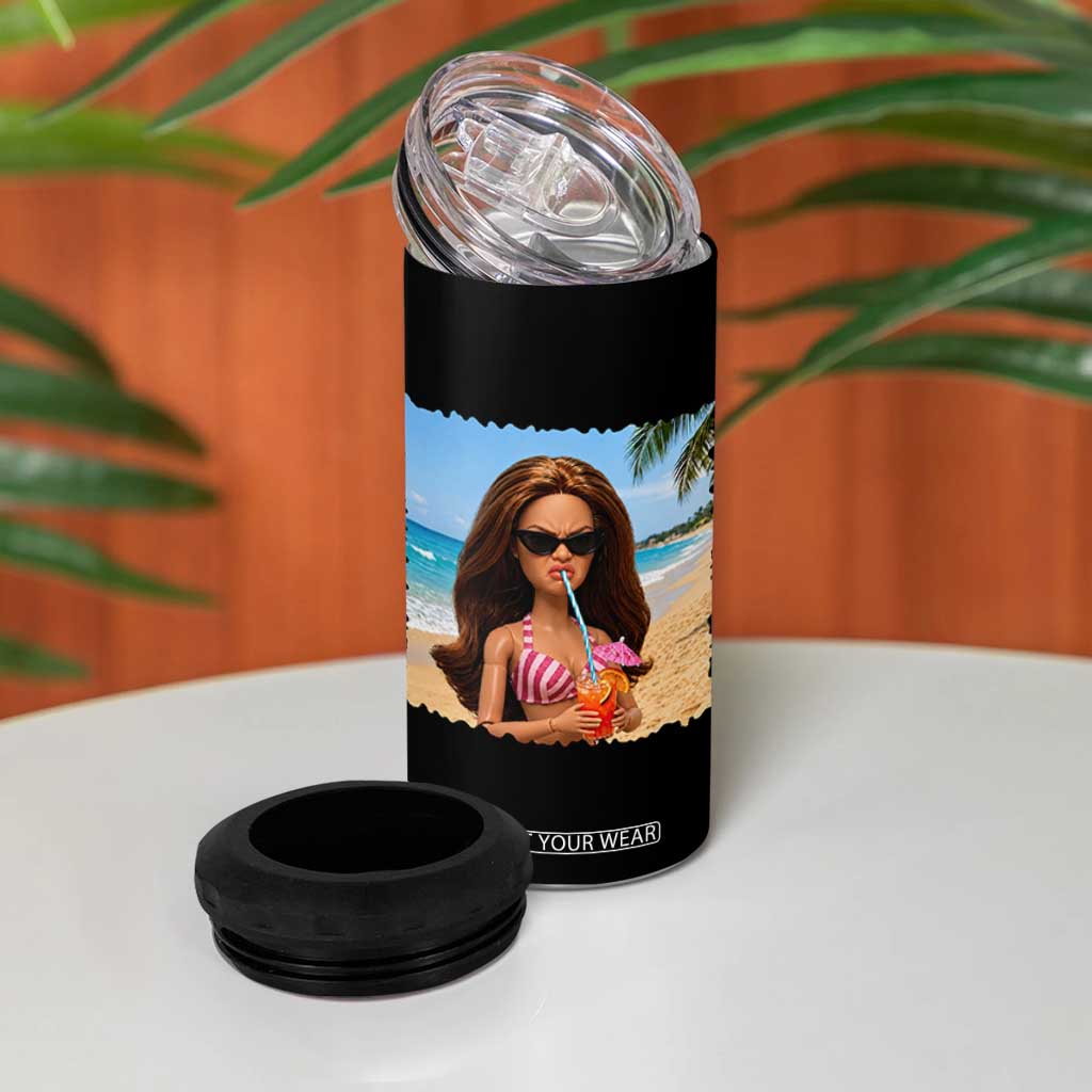 Funny Summer Doll Face Meme 4 in 1 Can Cooler Tumbler Tropical Beach Party Graphic TS12 Print Your Wear