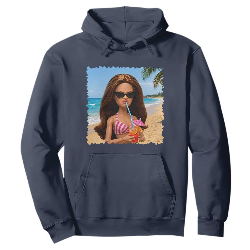 Funny Summer Doll Face Meme Hoodie Tropical Beach Party Graphic TS12 Navy Print Your Wear