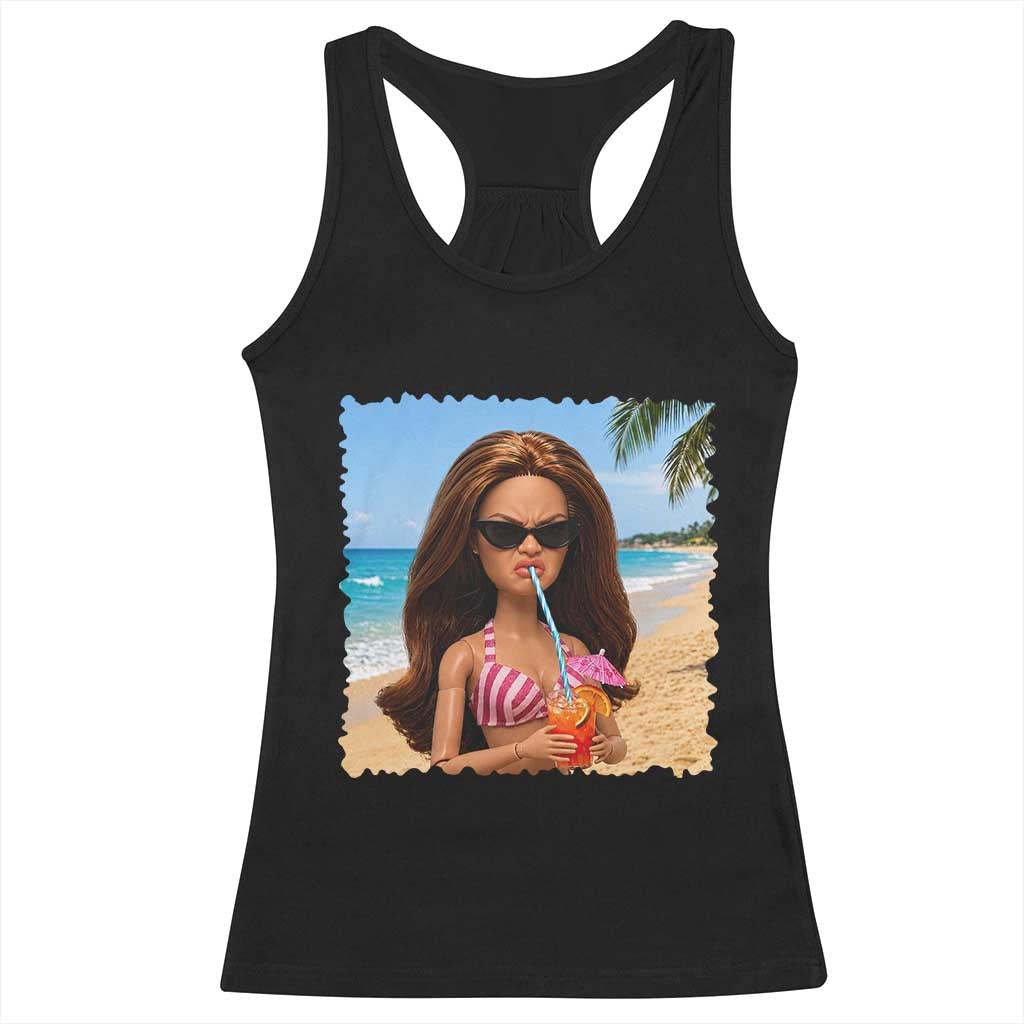 Funny Summer Doll Face Meme Racerback Tank Top Tropical Beach Party Graphic TS12 Black Print Your Wear