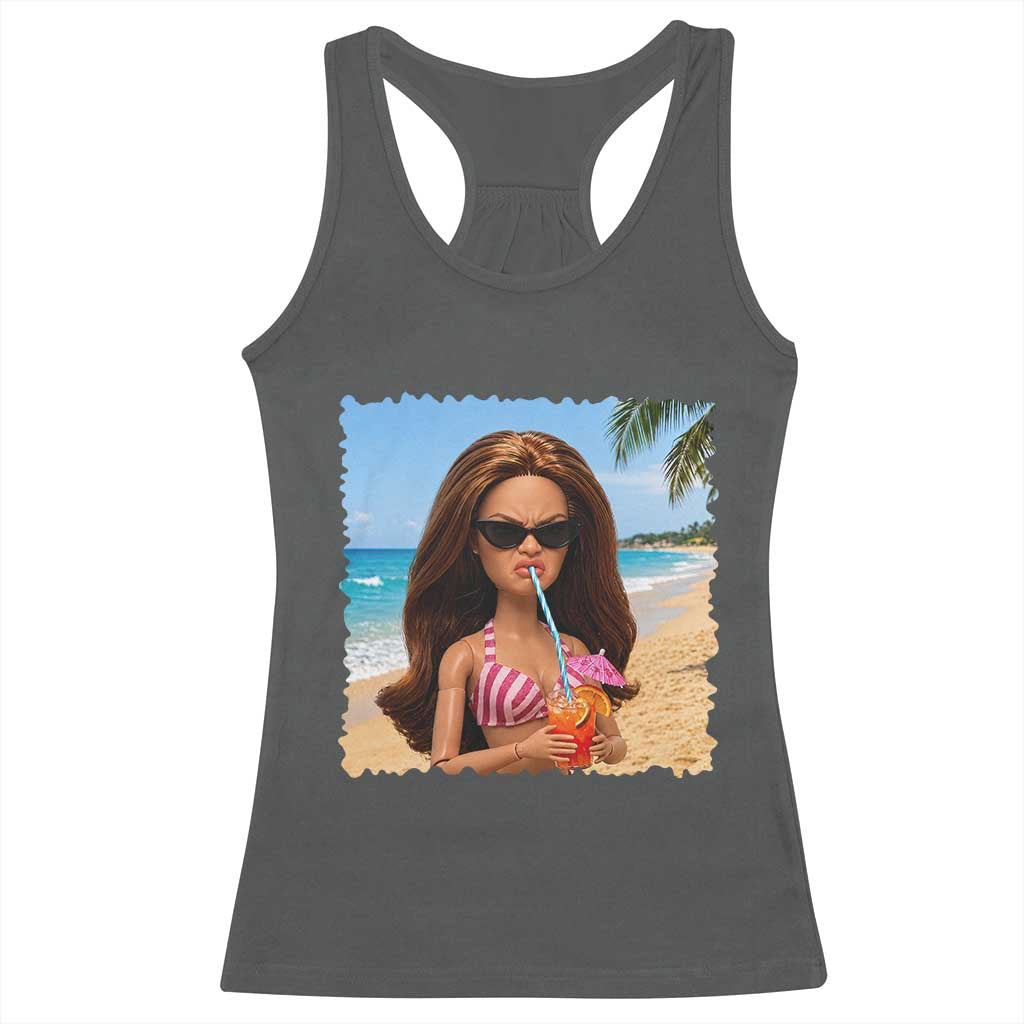 Funny Summer Doll Face Meme Racerback Tank Top Tropical Beach Party Graphic TS12 Dark Heather Print Your Wear