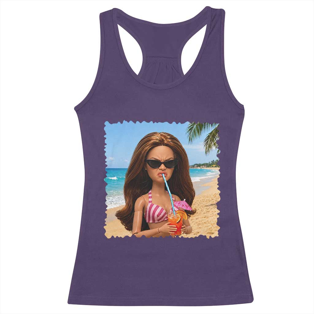Funny Summer Doll Face Meme Racerback Tank Top Tropical Beach Party Graphic TS12 Purple Print Your Wear