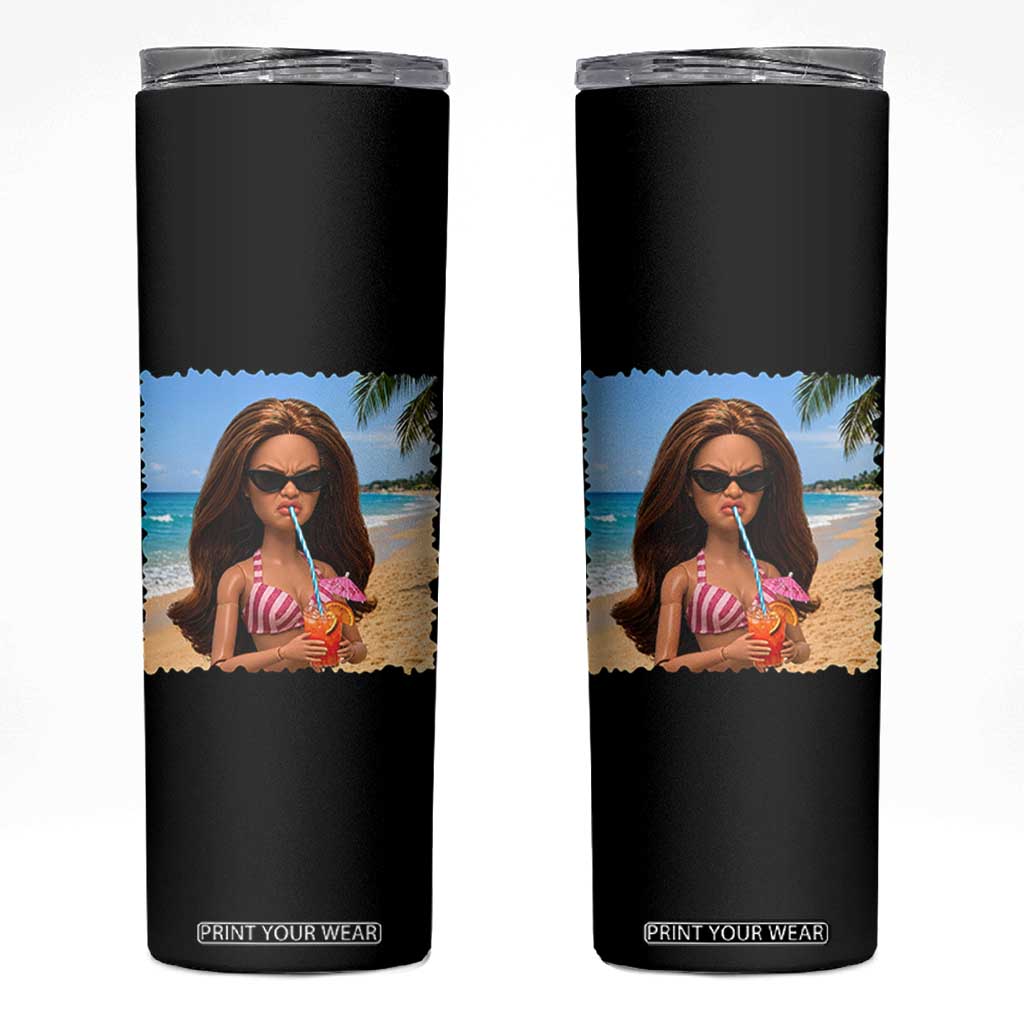 Funny Summer Doll Face Meme Skinny Tumbler Tropical Beach Party Graphic TS12 Black Print Your Wear