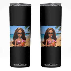 Funny Summer Doll Face Meme Skinny Tumbler Tropical Beach Party Graphic TS12 Black Print Your Wear