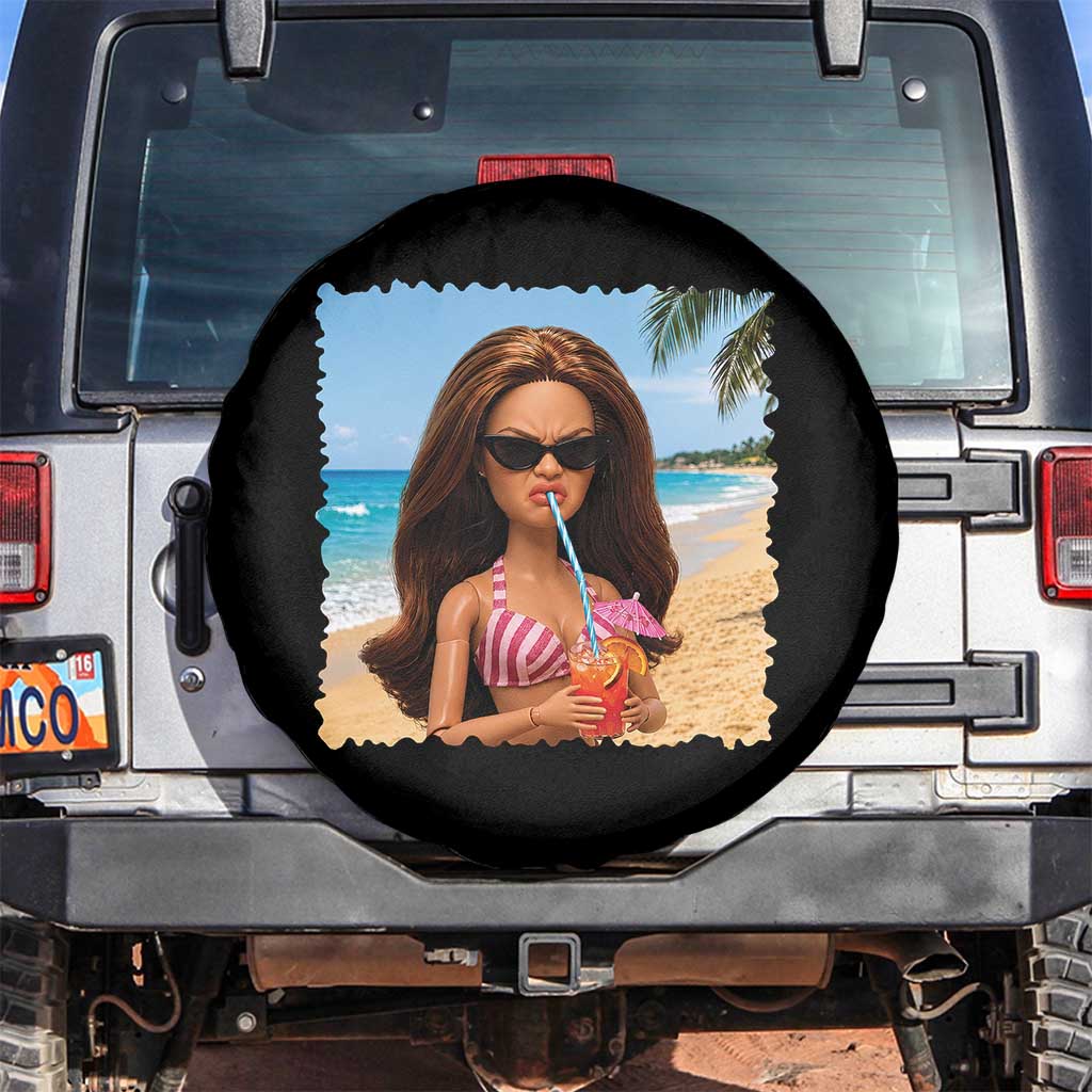 Funny Summer Doll Face Meme Spare Tire Cover Tropical Beach Party Graphic TS12 No hole Black Print Your Wear