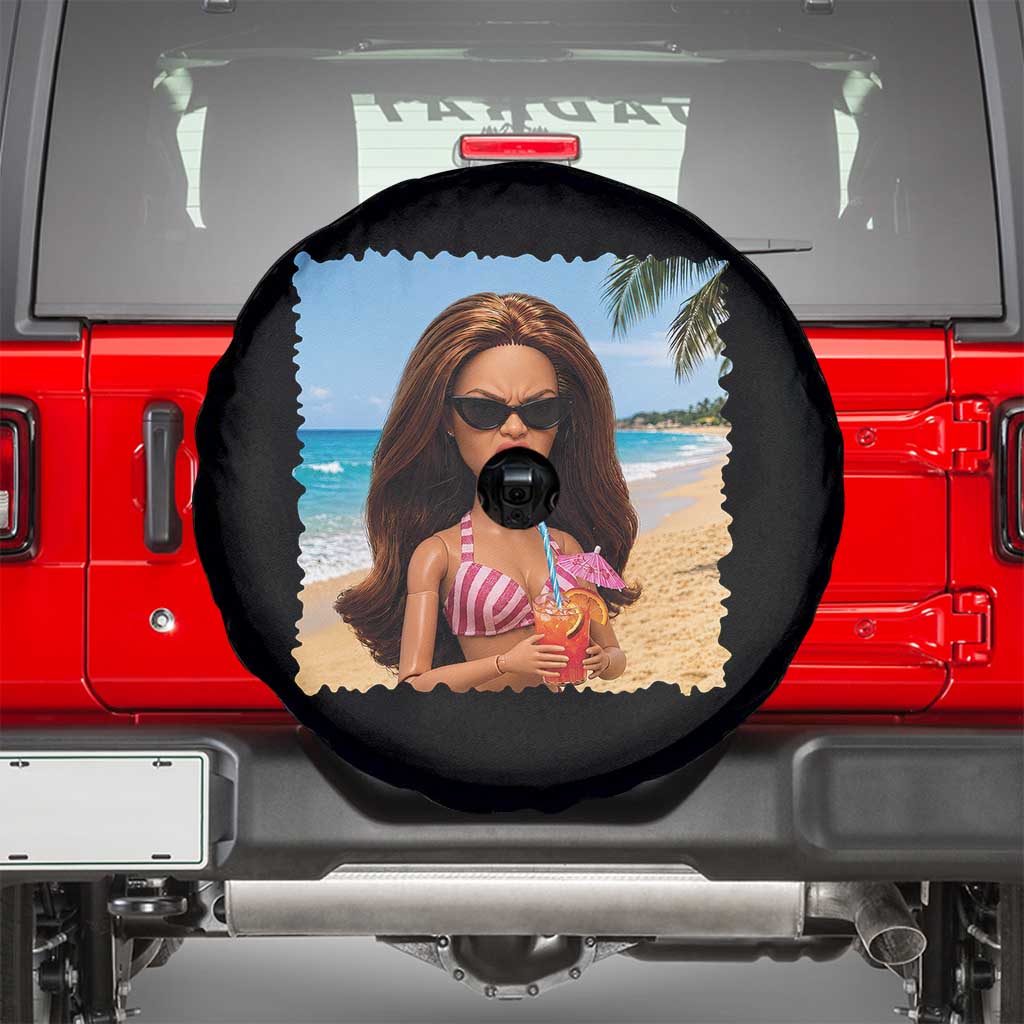 Funny Summer Doll Face Meme Spare Tire Cover Tropical Beach Party Graphic TS12 Black Print Your Wear
