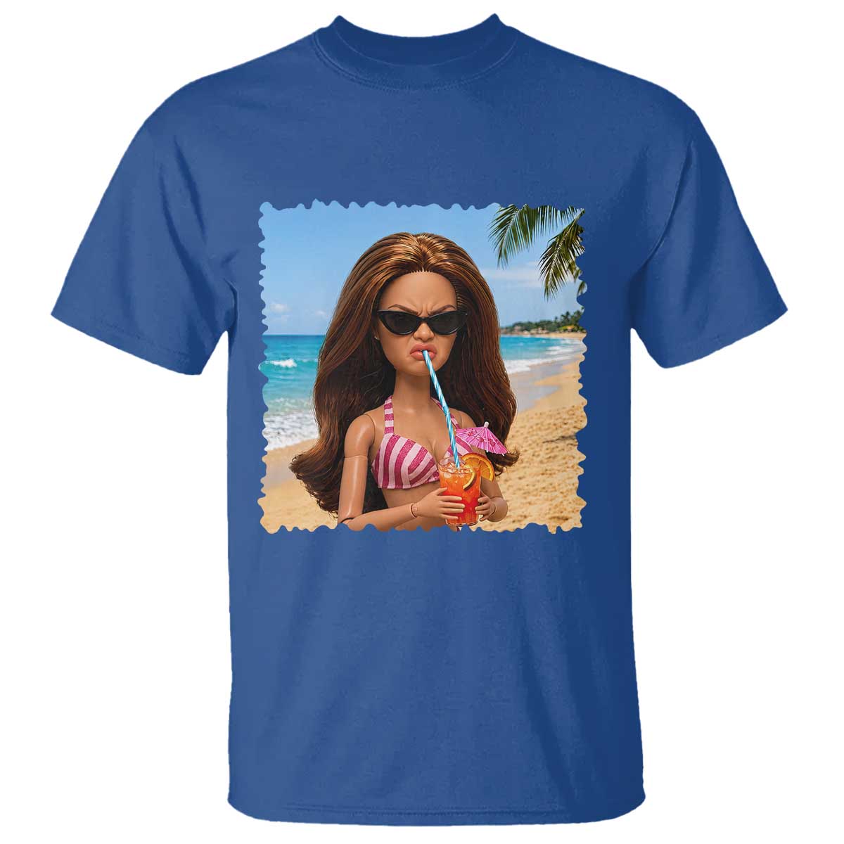 Funny Summer Doll Face Meme T Shirt Tropical Beach Party Graphic TS12 Royal Blue Print Your Wear