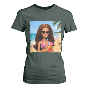Funny Summer Doll Face Meme T Shirt For Women Tropical Beach Party Graphic TS12 Dark Forest Green Print Your Wear