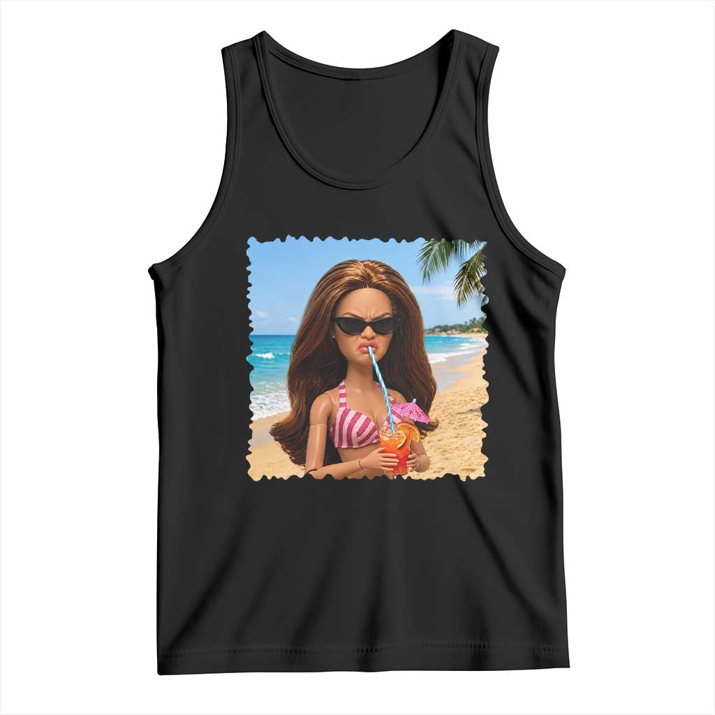 Funny Summer Doll Face Meme Tank Top Tropical Beach Party Graphic TS12 Black Print Your Wear