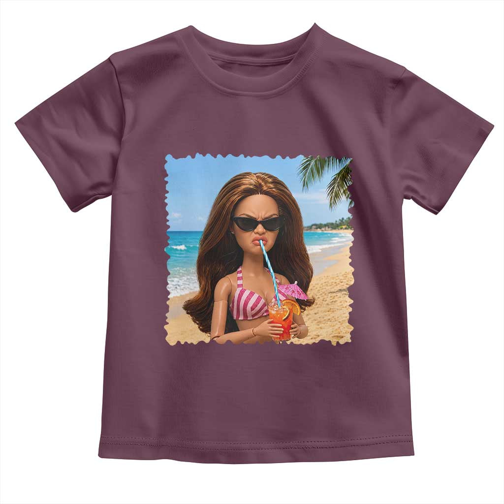 Funny Summer Doll Face Meme Toddler T Shirt Tropical Beach Party Graphic TS12 Maroon Print Your Wear