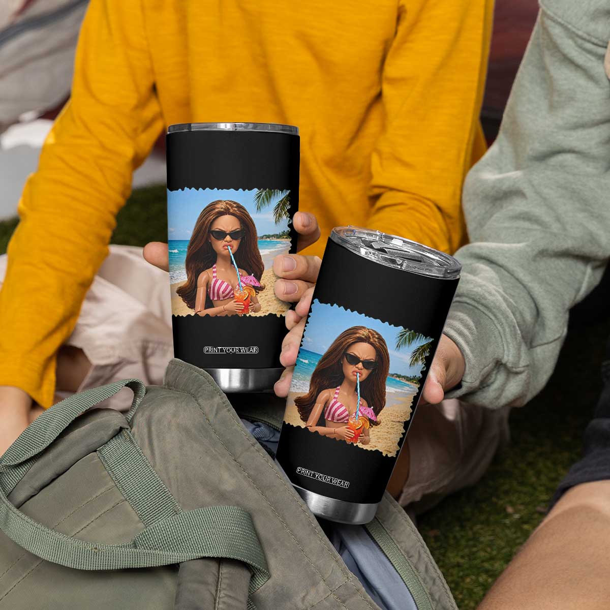 Funny Summer Doll Face Meme Tumbler Cup Tropical Beach Party Graphic TS12 Print Your Wear