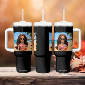 Funny Summer Doll Face Meme Tumbler With Handle Tropical Beach Party Graphic TS12 Print Your Wear