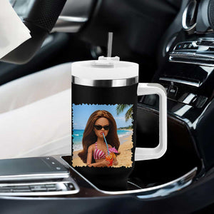 Funny Summer Doll Face Meme Tumbler With Handle Tropical Beach Party Graphic TS12 Print Your Wear