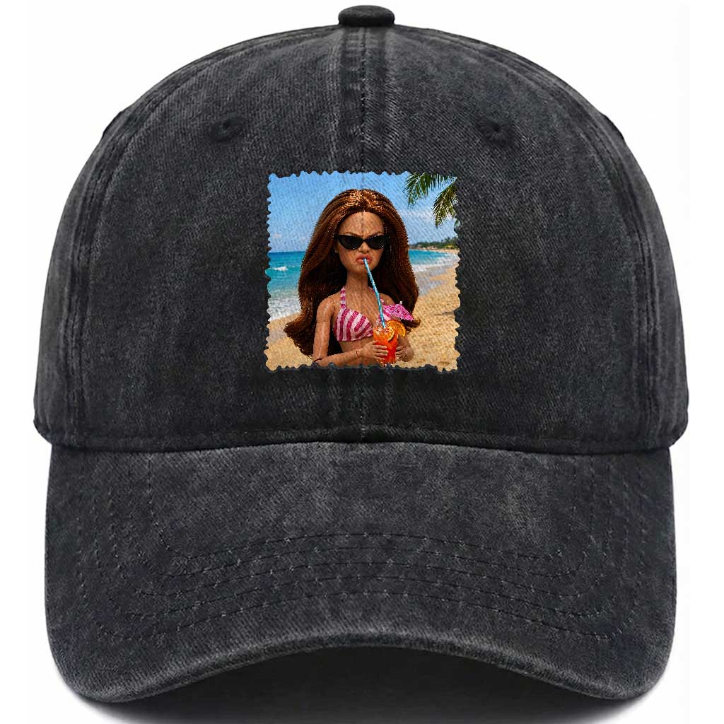 Funny Summer Doll Face Meme Washed Cotton Baseball Cap Tropical Beach Party Graphic TS12 Print Your Wear