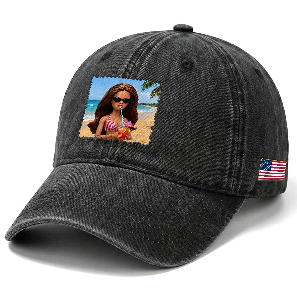 Funny Summer Doll Face Meme Washed Cotton Baseball Cap Tropical Beach Party Graphic TS12 Print Your Wear