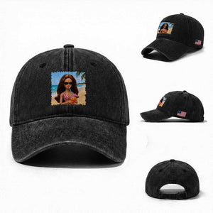 Funny Summer Doll Face Meme Washed Cotton Baseball Cap Tropical Beach Party Graphic TS12 Washed Cap Universal Fit Black Print Your Wear