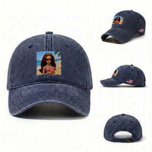 Funny Summer Doll Face Meme Washed Cotton Baseball Cap Tropical Beach Party Graphic TS12 Washed Cap Universal Fit Navy Print Your Wear