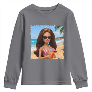 Funny Summer Doll Face Meme Youth Sweatshirt Tropical Beach Party Graphic TS12 Charcoal Print Your Wear