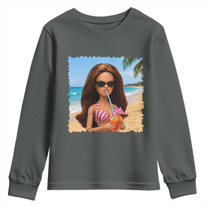 Funny Summer Doll Face Meme Youth Sweatshirt Tropical Beach Party Graphic TS12 Dark Heather Print Your Wear