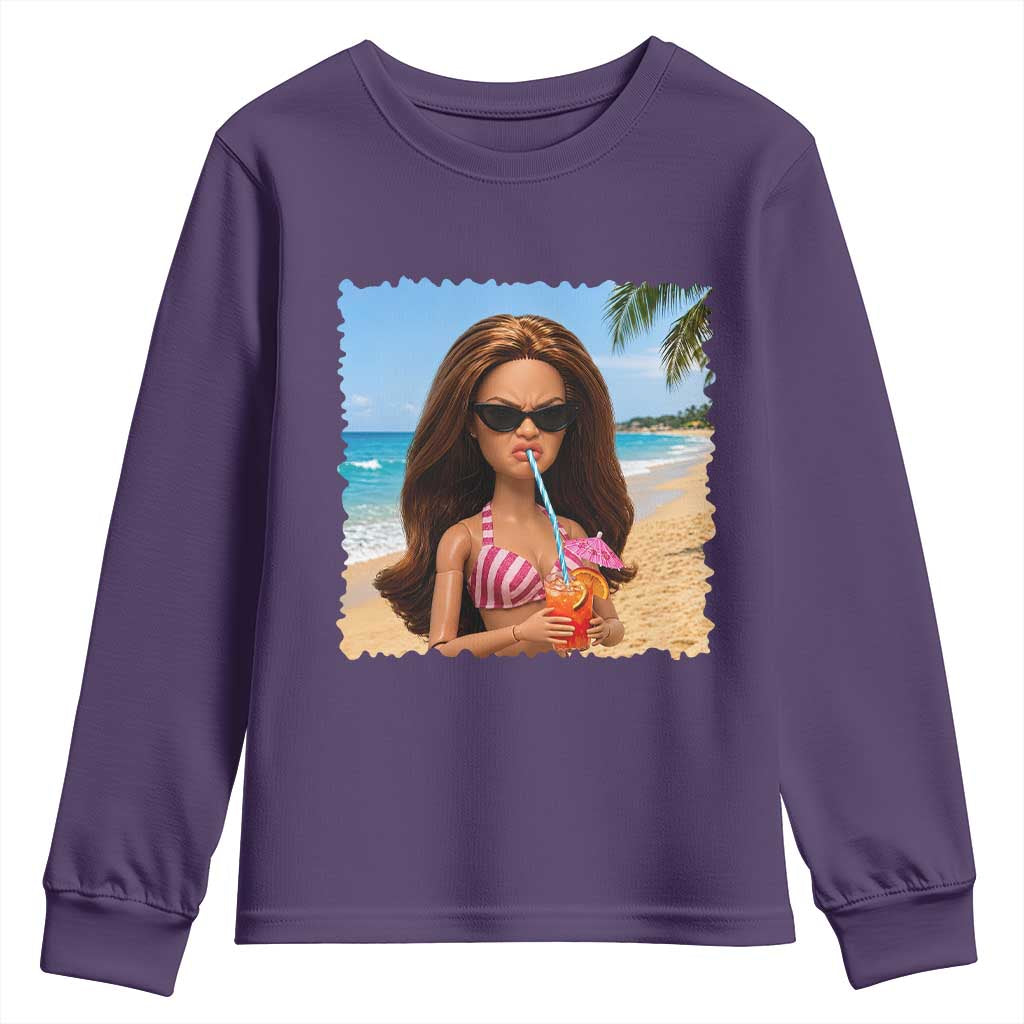 Funny Summer Doll Face Meme Youth Sweatshirt Tropical Beach Party Graphic TS12 Purple Print Your Wear