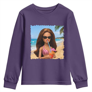 Funny Summer Doll Face Meme Youth Sweatshirt Tropical Beach Party Graphic TS12 Purple Print Your Wear