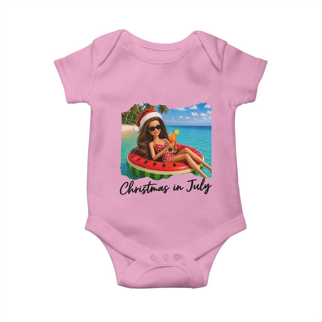 Christmas In July Tropical Doll Face Meme Baby Onesie Summer Vacation Graphic TS12 Light Pink Print Your Wear
