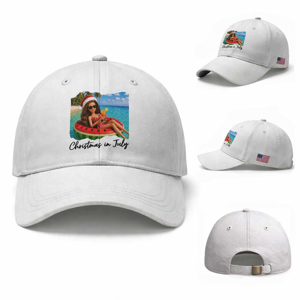 Christmas In July Tropical Doll Face Meme Baseball Cap Summer Vacation Graphic TS12 Baseball Cap Universal Fit White Print Your Wear