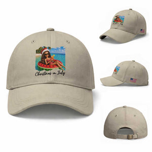 Christmas In July Tropical Doll Face Meme Baseball Cap Summer Vacation Graphic TS12 Baseball Cap Universal Fit Beige Print Your Wear