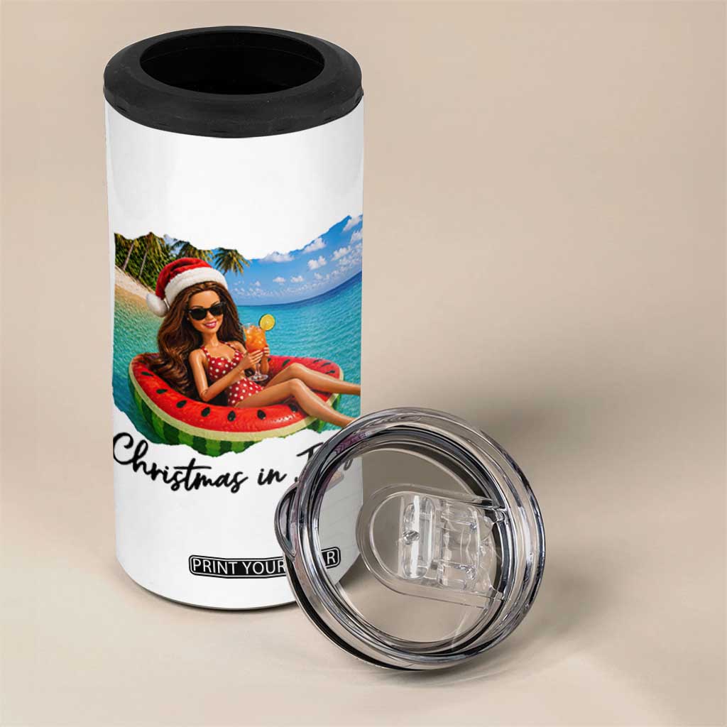 Christmas In July Tropical Doll Face Meme 4 in 1 Can Cooler Tumbler Summer Vacation Graphic TS12 Print Your Wear